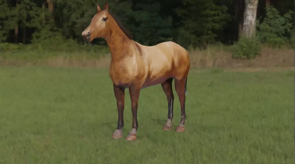 Horse 3d Model in field Free low-poly 3D model_0