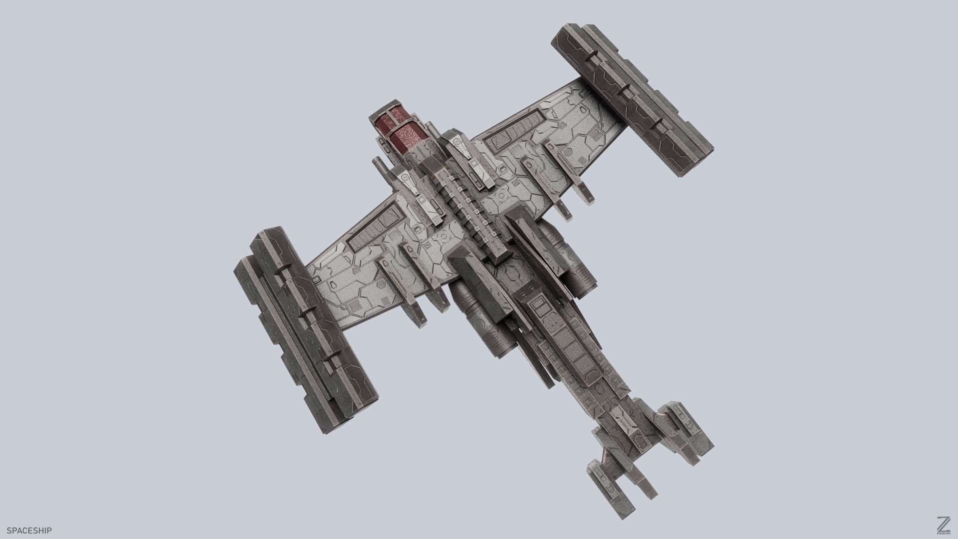 Spaceship Low-poly 3D model_3