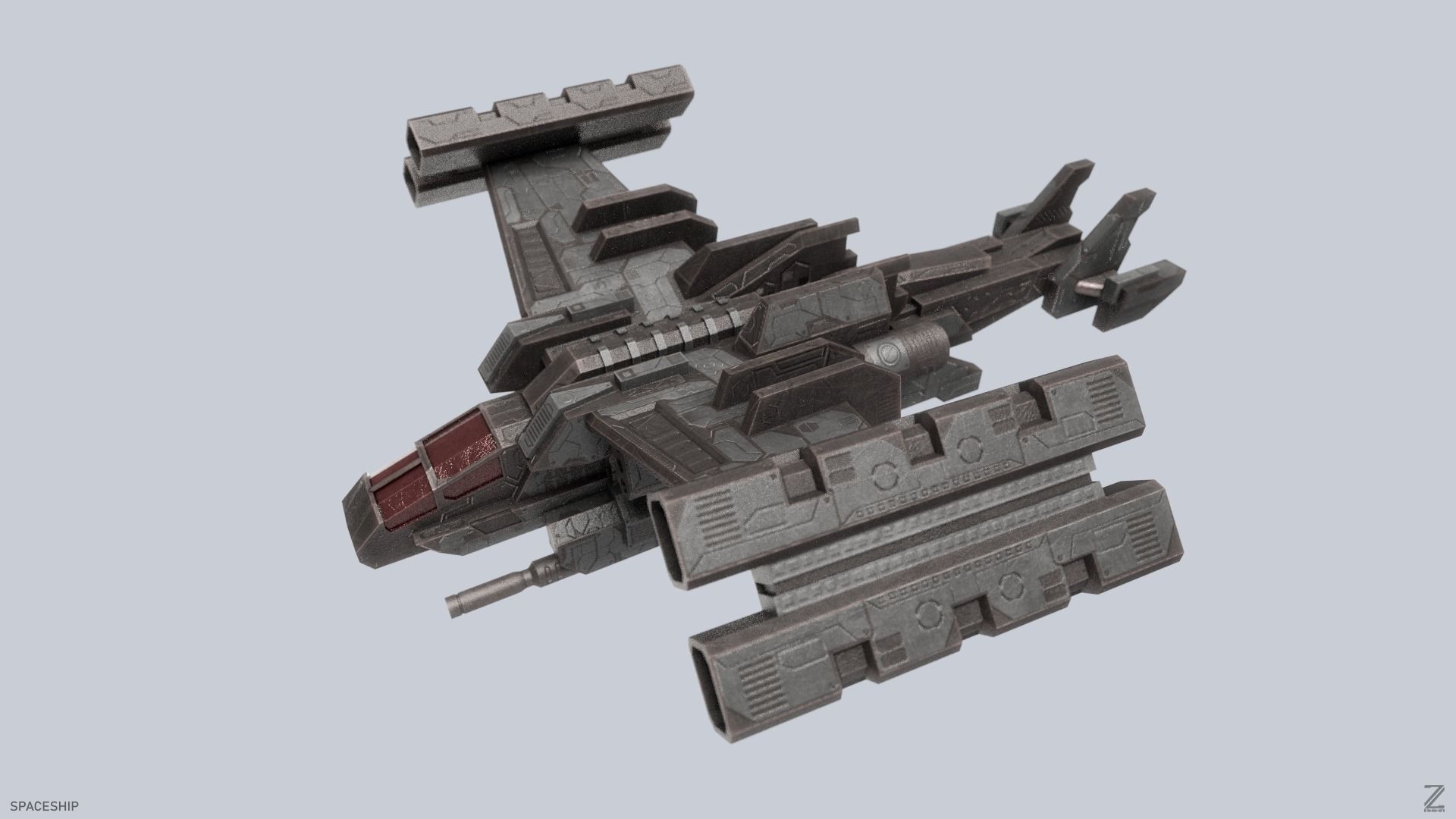 Spaceship Low-poly 3D model_1