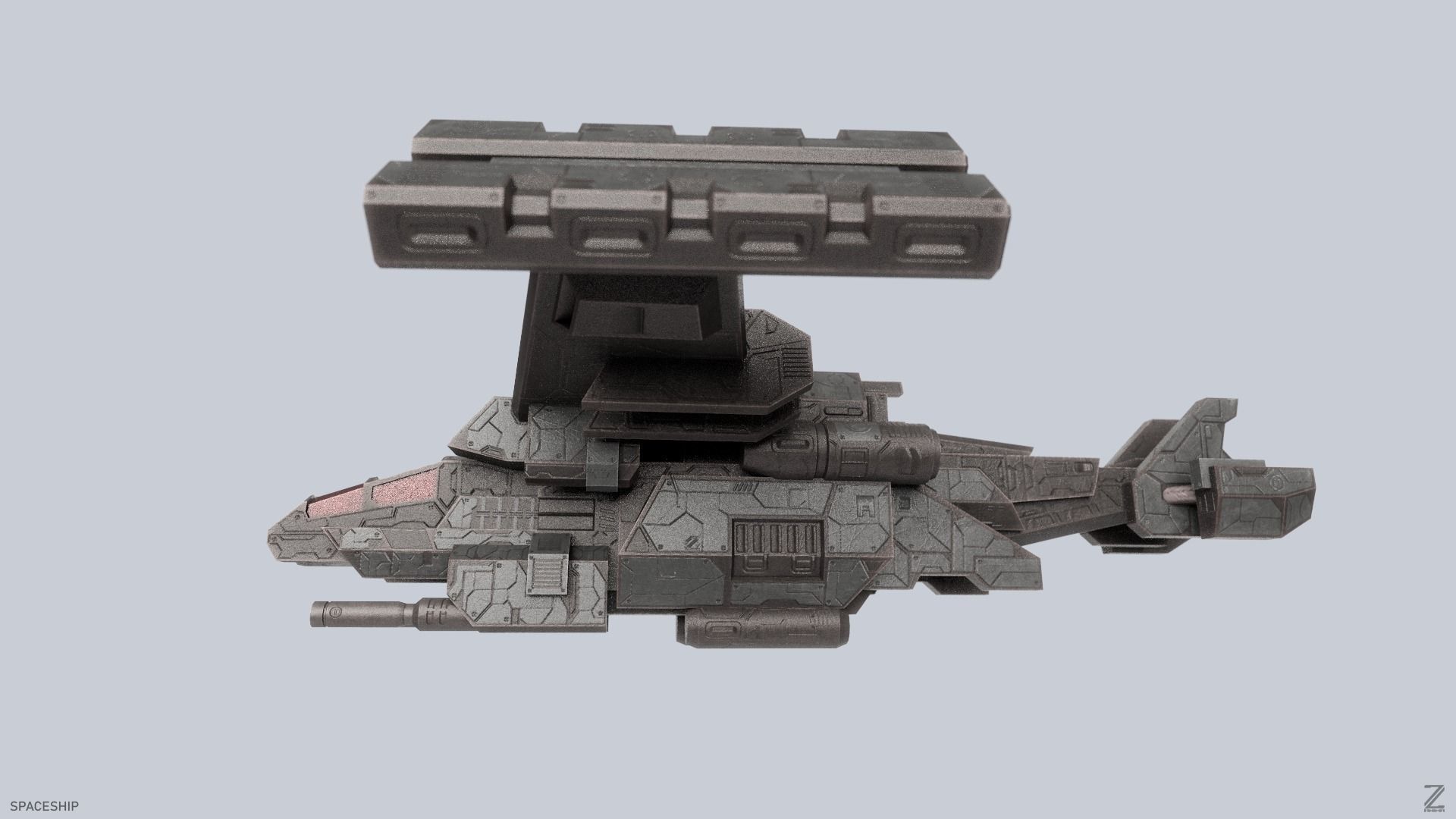 Spaceship Low-poly 3D model_2