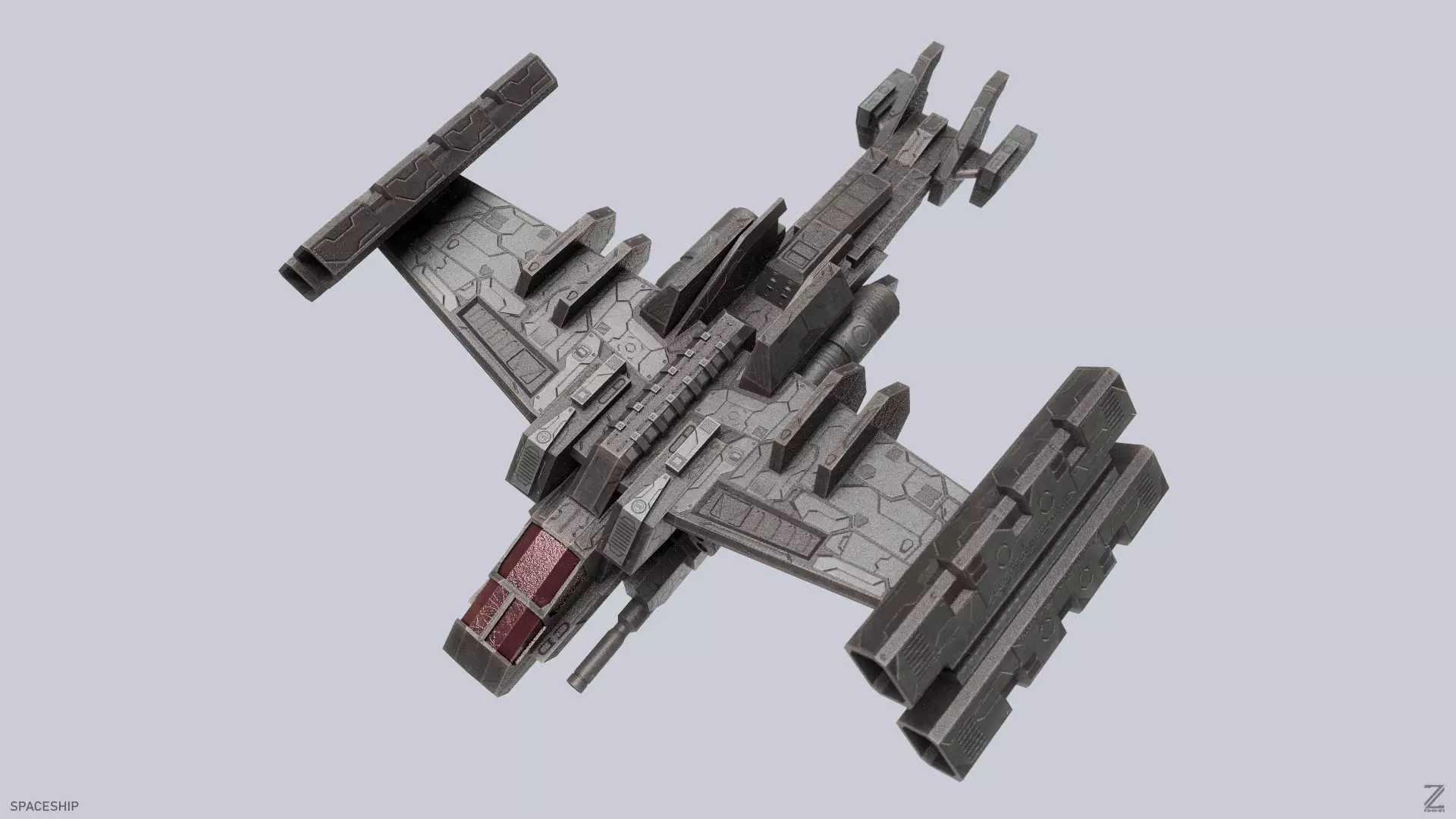 Spaceship Low-poly 3D model_0
