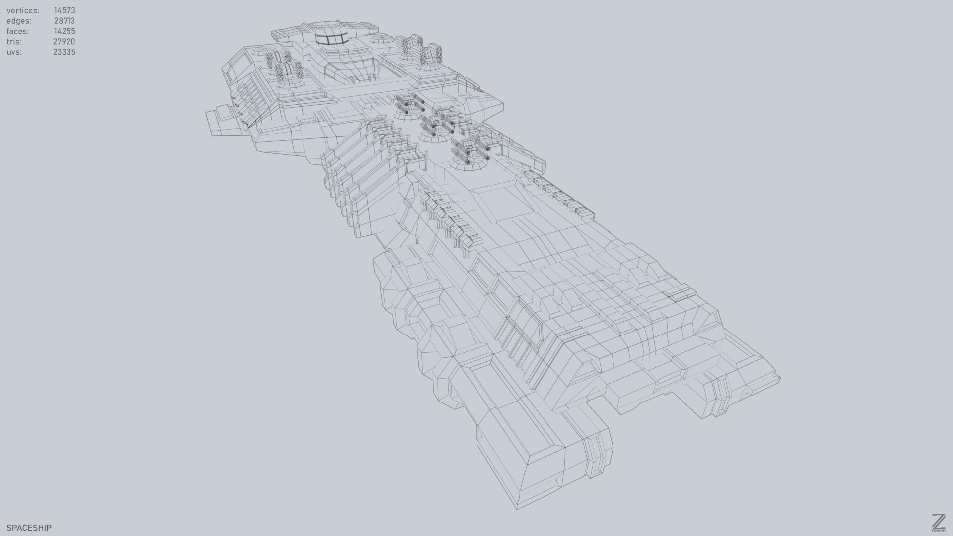 Spaceship Low-poly 3D model_9