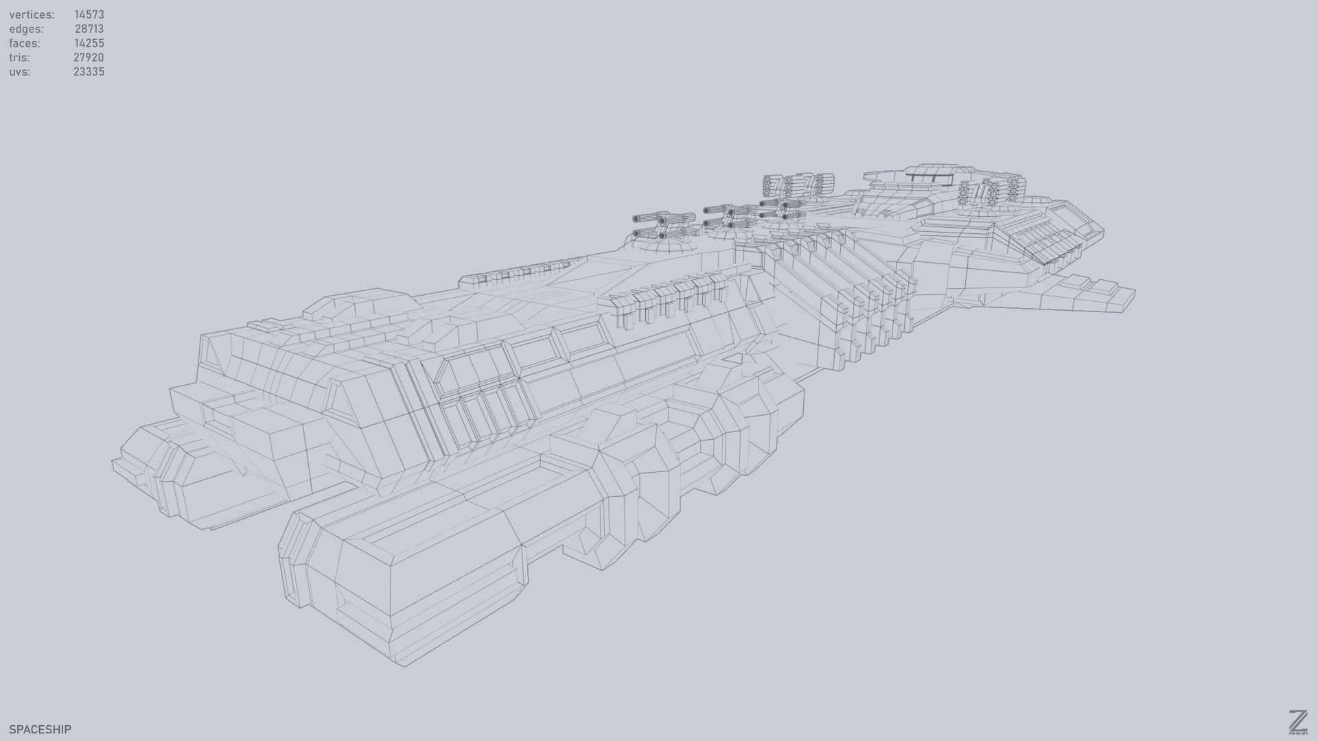 Spaceship Low-poly 3D model_10