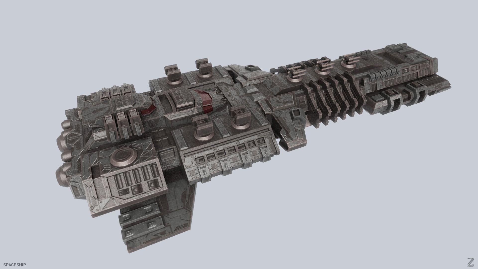 Spaceship Low-poly 3D model_5