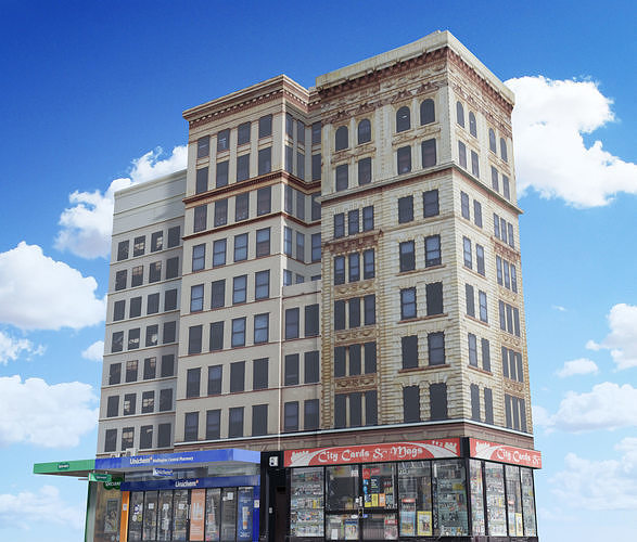City Block building Low-poly 3D model