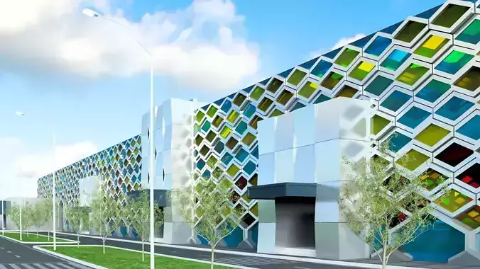 exhibition hall interior and exterior 