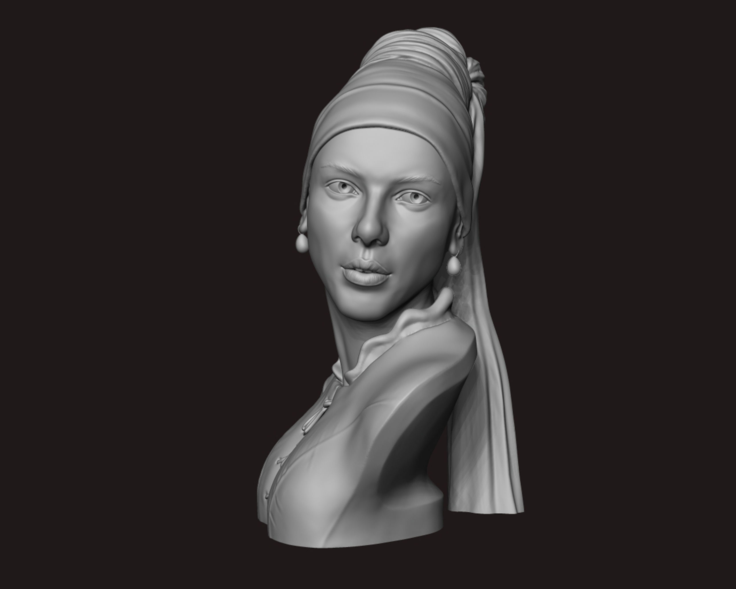 Girl with a Pearl Earring 3D Portrait Sculpture 3D print model_4