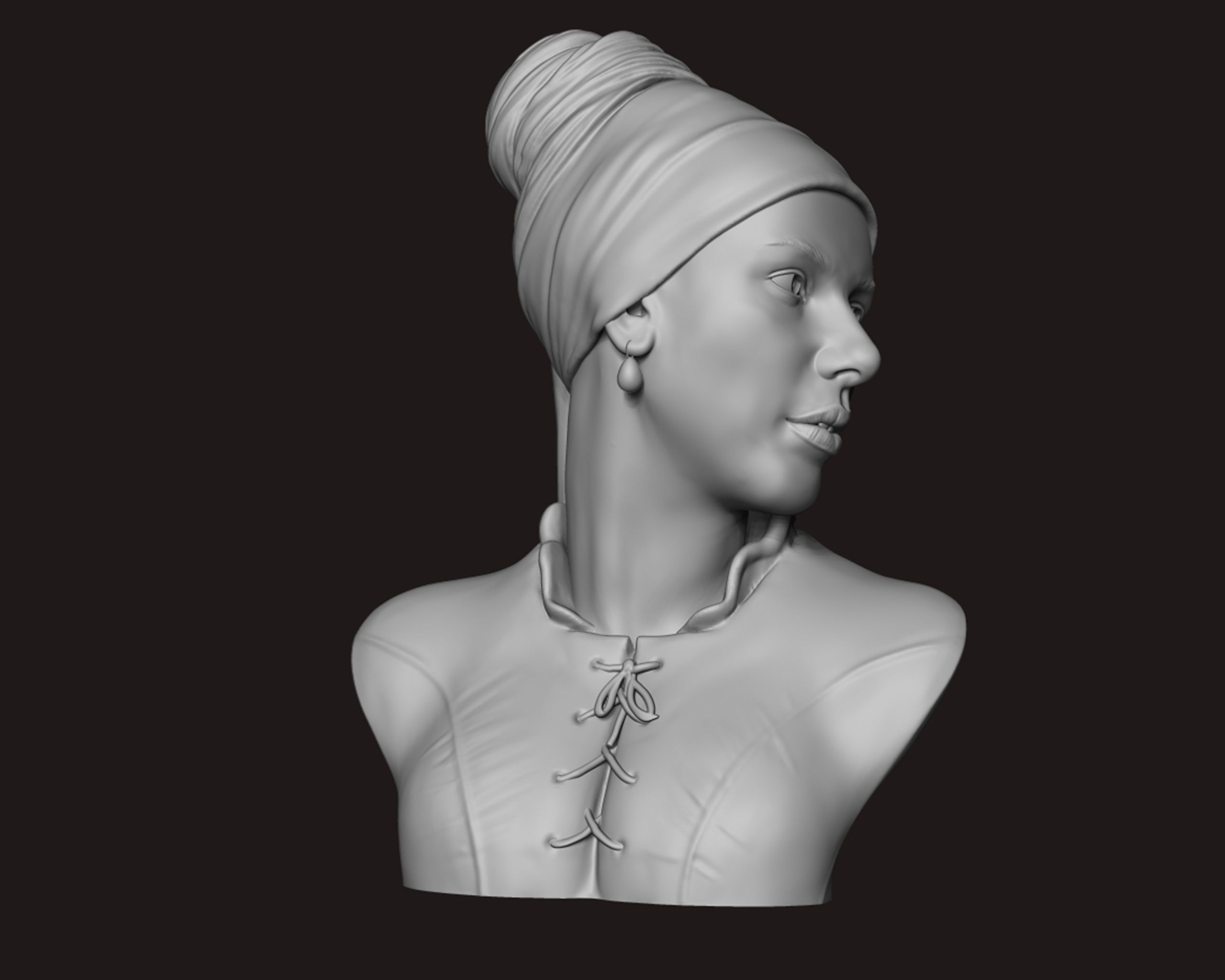 Girl with a Pearl Earring 3D Portrait Sculpture 3D print model_6