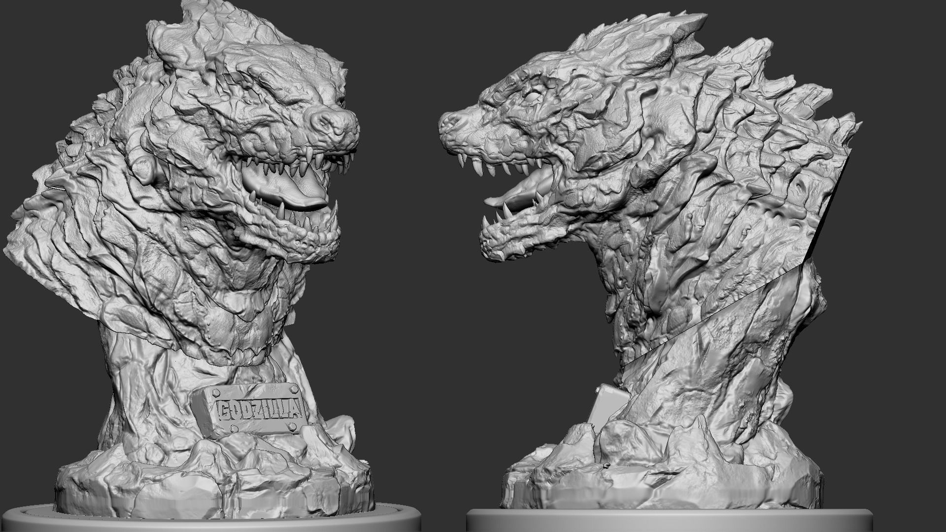 Godzila head bust 3D print model_1