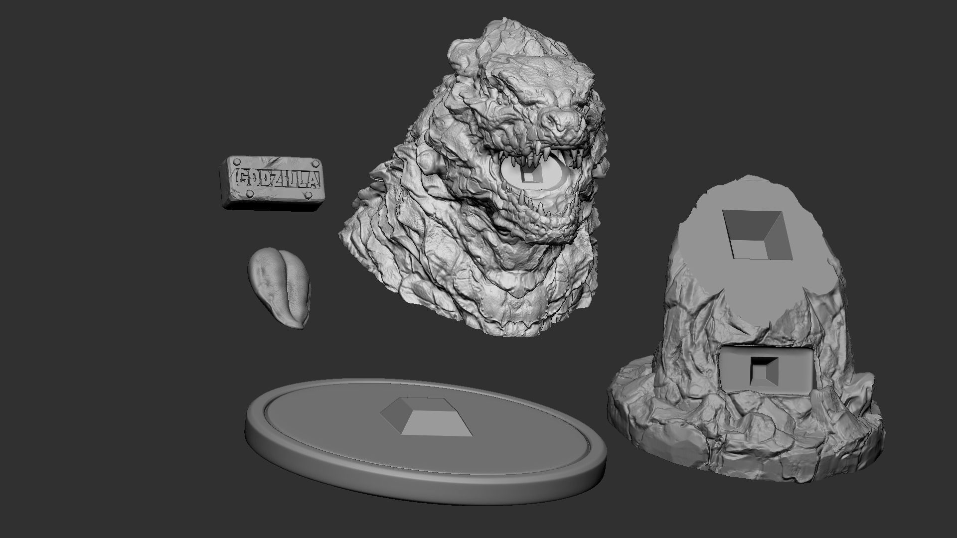 Godzila head bust 3D print model_4