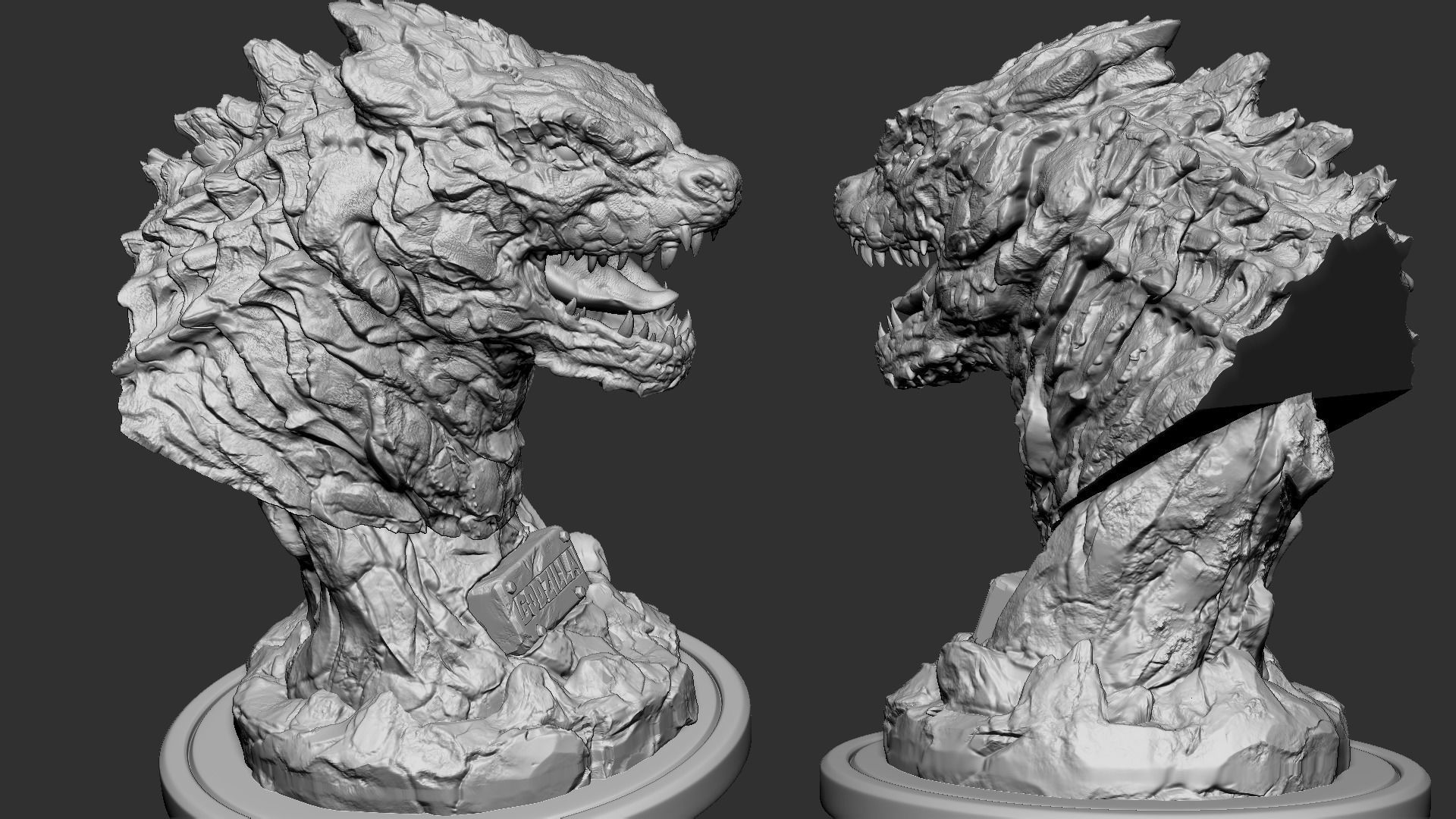 Godzila head bust 3D print model_2