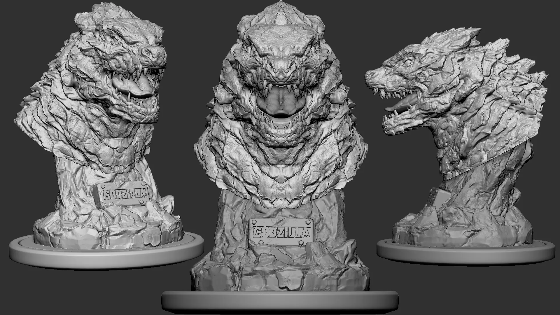 Godzila head bust 3D print model_0