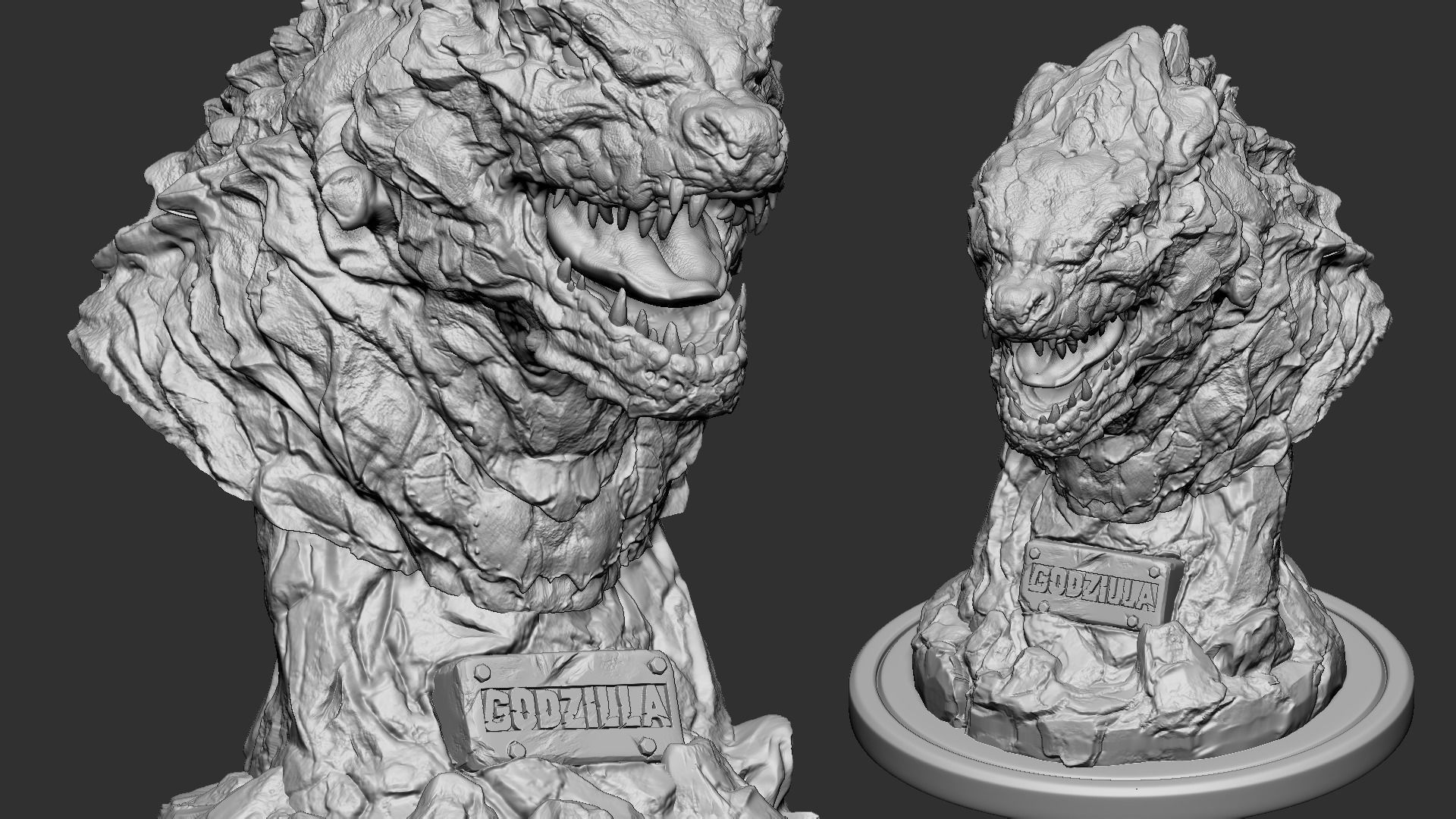 Godzila head bust 3D print model_3