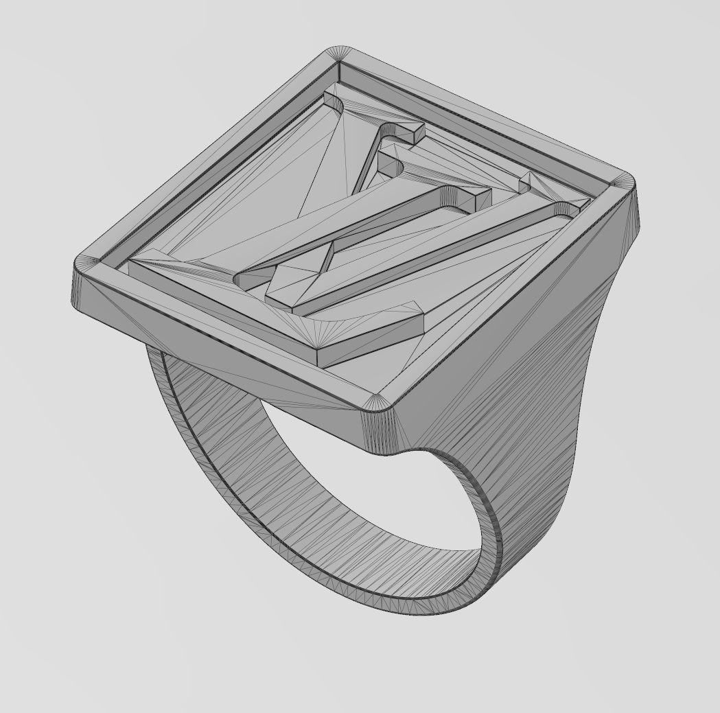 Large LV rectangular statement ring size 6to13 3D model 3D printable