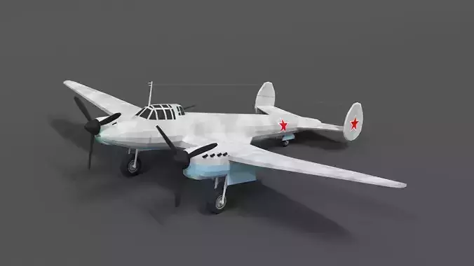 Low Poly Cartoon Petlyakov Pe-2 WWII Airplane
