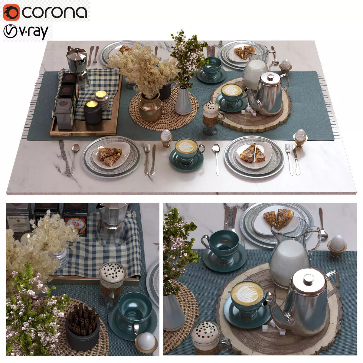 breakfast table set 012 Low-poly 3D model_0