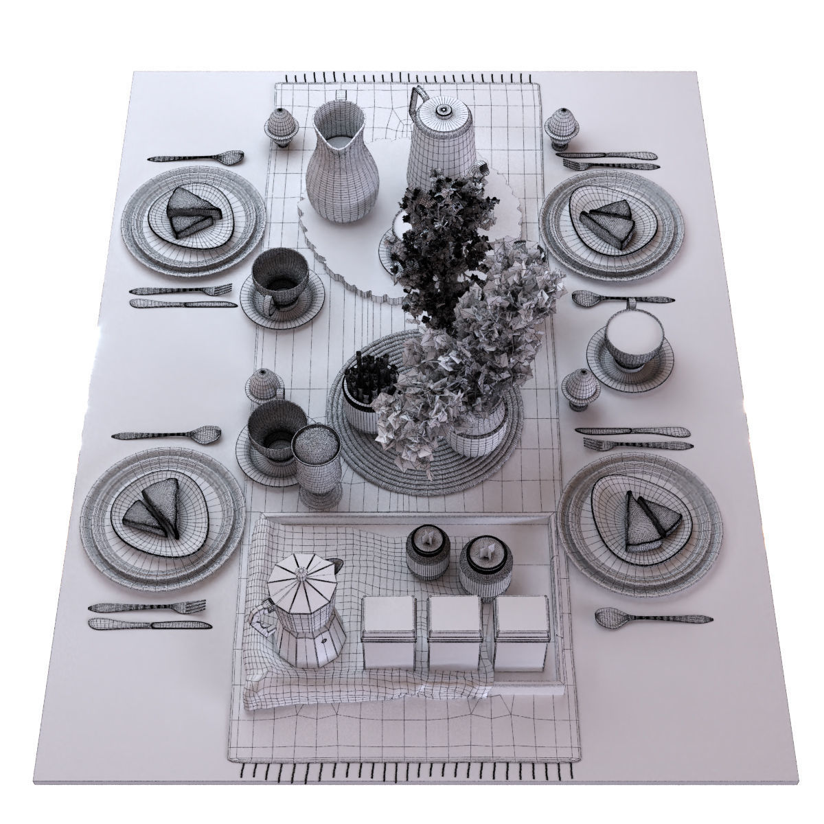breakfast table set 012 Low-poly 3D model_6
