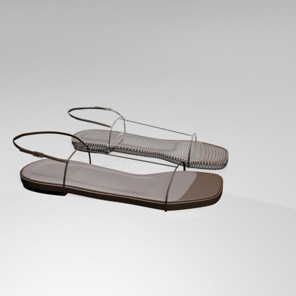 Square-Toe T-Strap Flat Sandals 01 3D model_4
