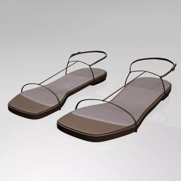 Square-Toe T-Strap Flat Sandals 01 3D model_0