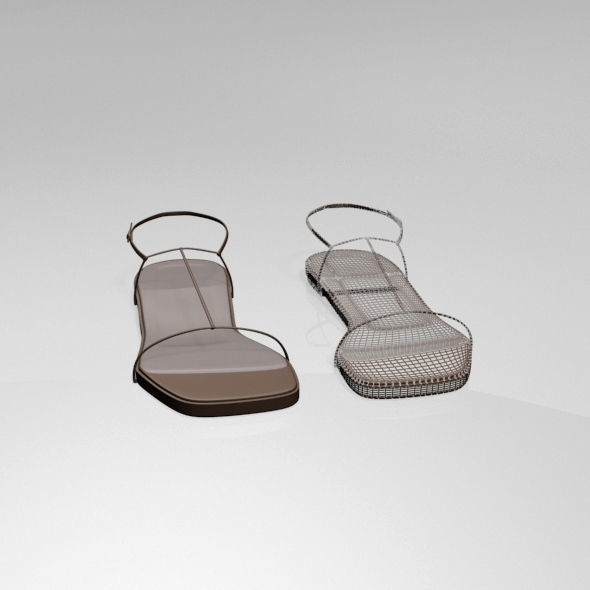 Square-Toe T-Strap Flat Sandals 01 3D model_2