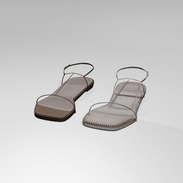 Square-Toe T-Strap Flat Sandals 01 3D model_1
