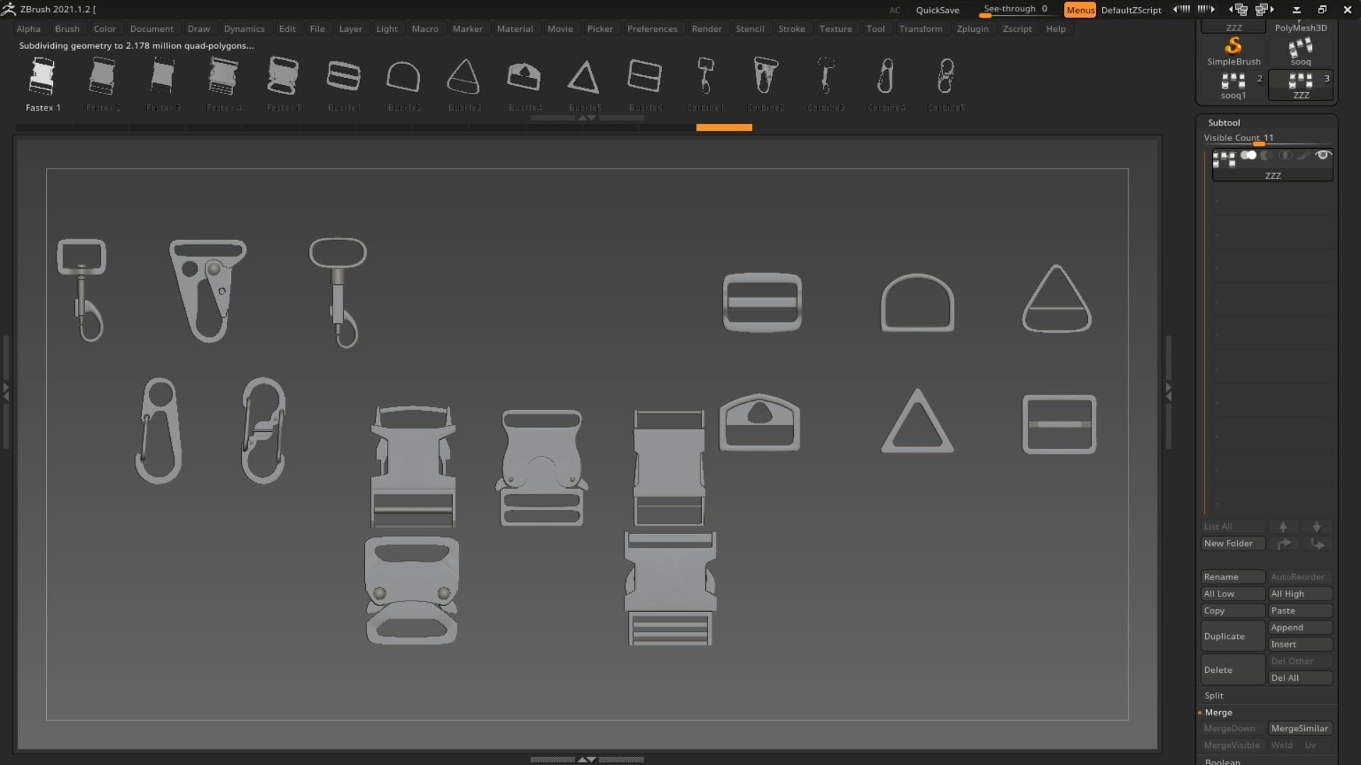 Pack of Buckles  Marvelous Designer project and Zbrush IMM 3D model_9