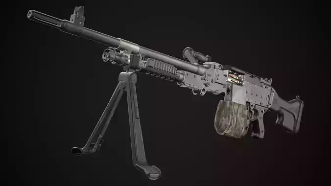 FN MAG M240 Machine Gun Game Ready Low-poly 3D model