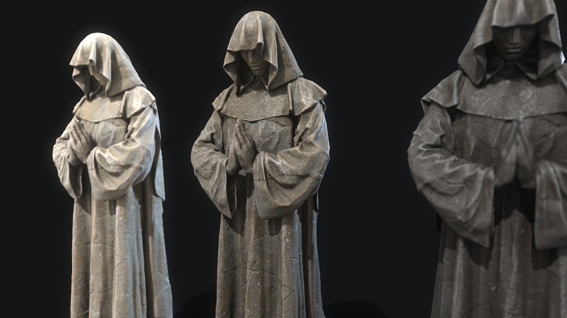 Monk Statue PBR Low-poly 3D model_10