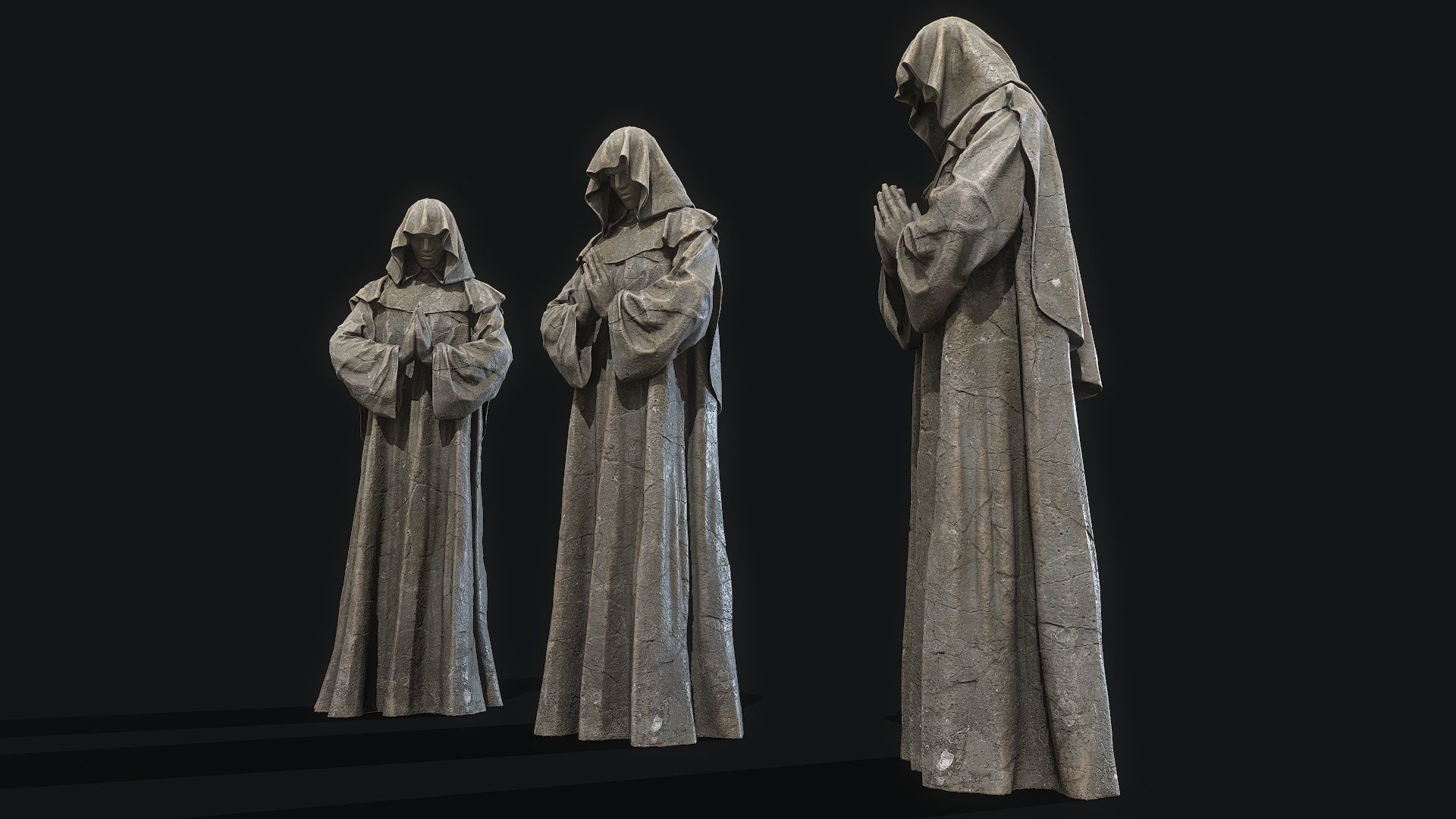 Monk Statue PBR Low-poly 3D model_1