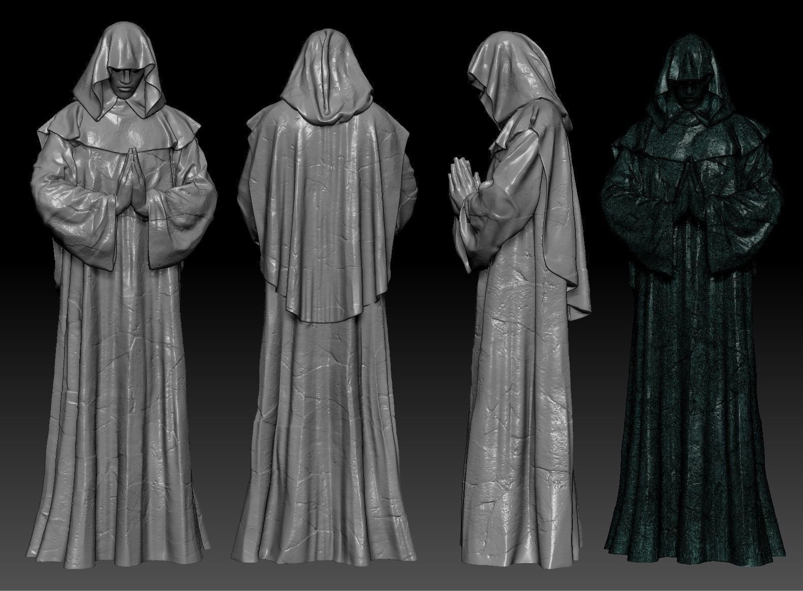 Monk Statue PBR Low-poly 3D model_13