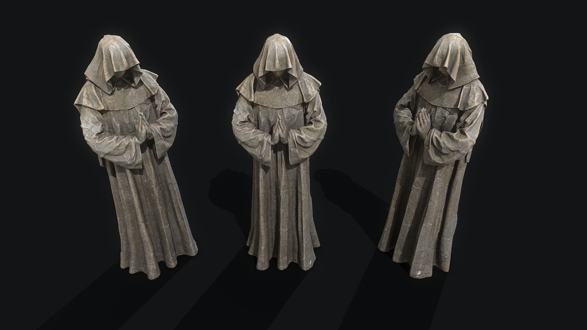 Monk Statue PBR Low-poly 3D model_2