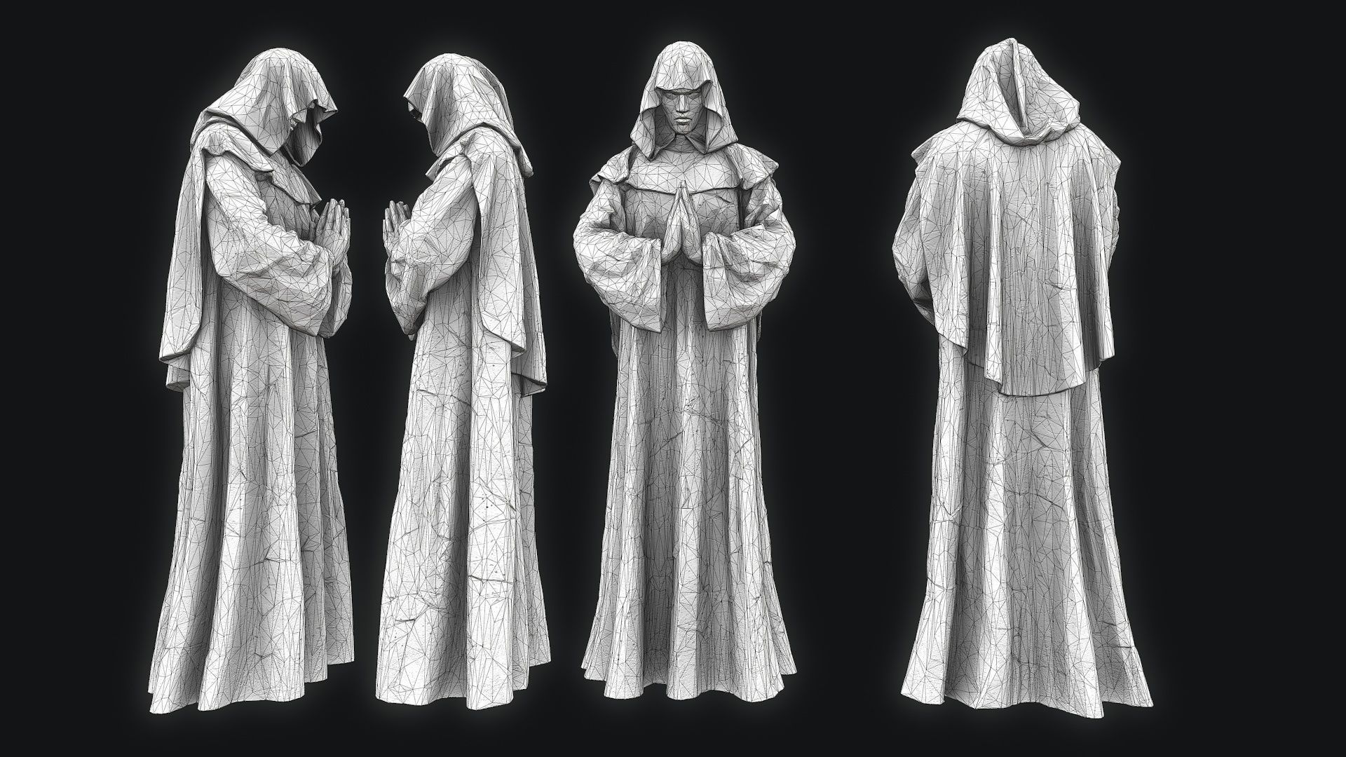 Monk Statue PBR Low-poly 3D model_11