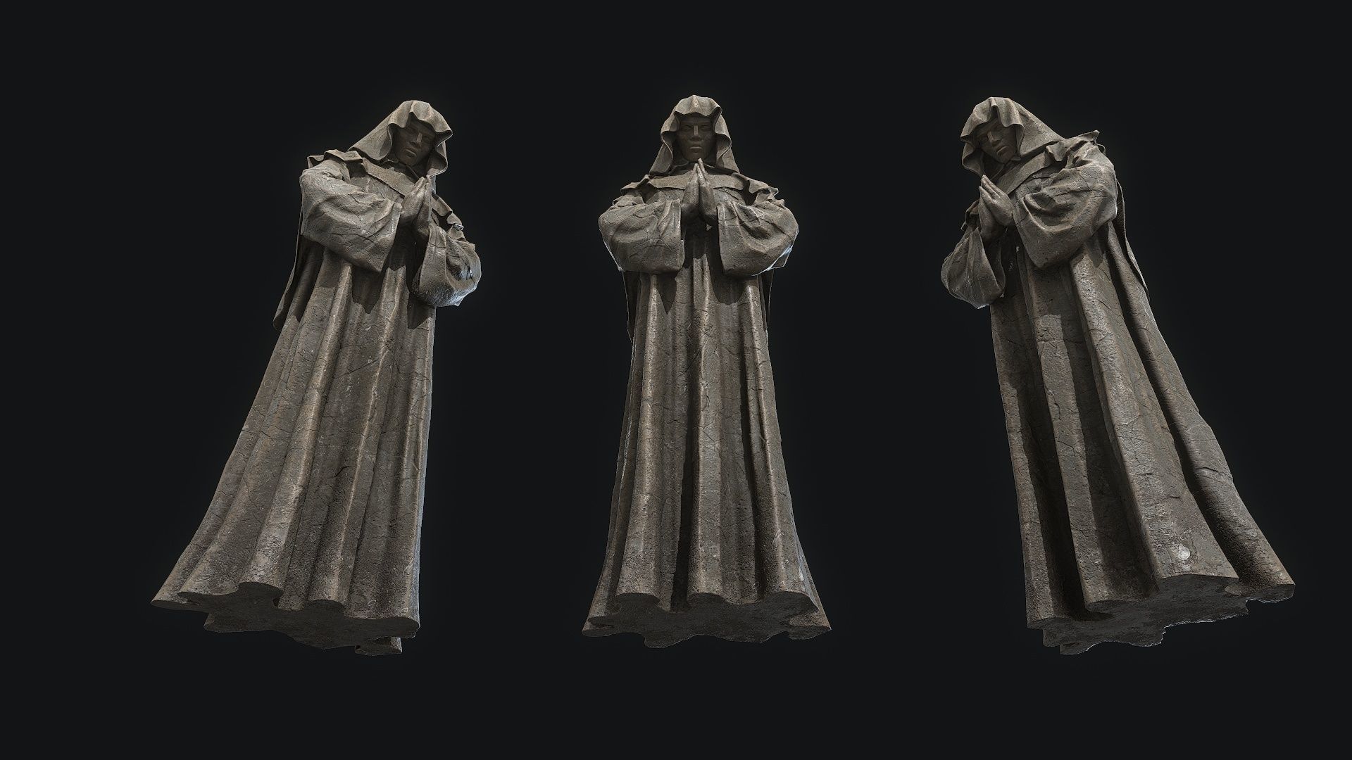 Monk Statue PBR Low-poly 3D model_4