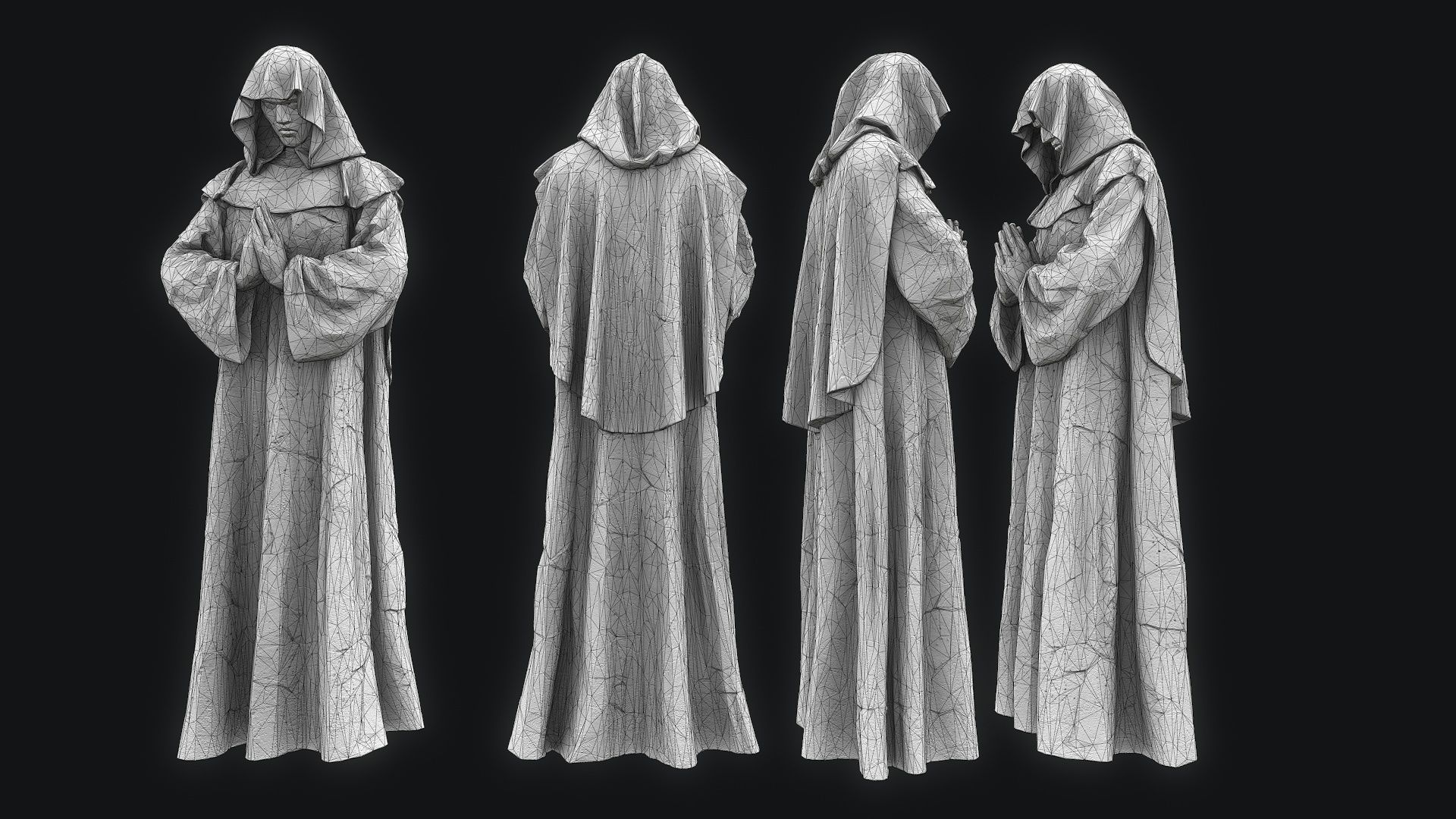 Monk Statue PBR Low-poly 3D model_12