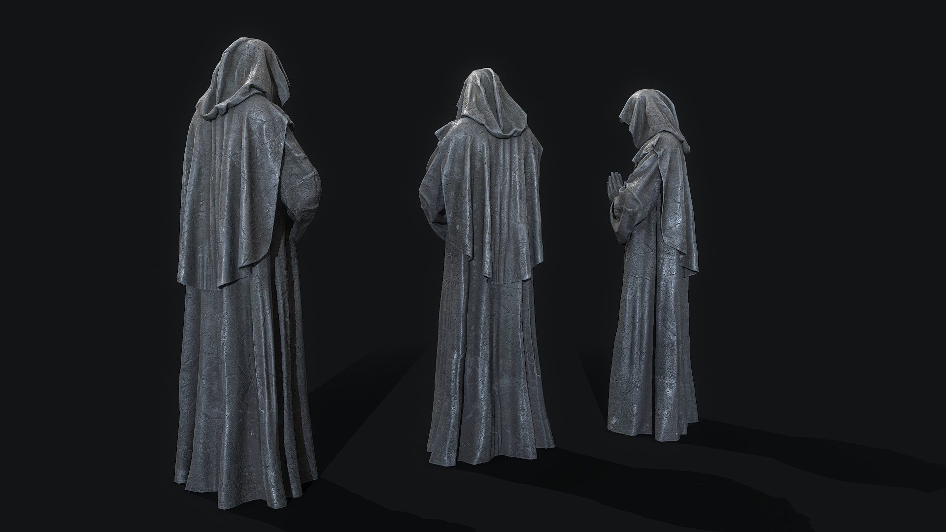 Monk Statue PBR Low-poly 3D model_6