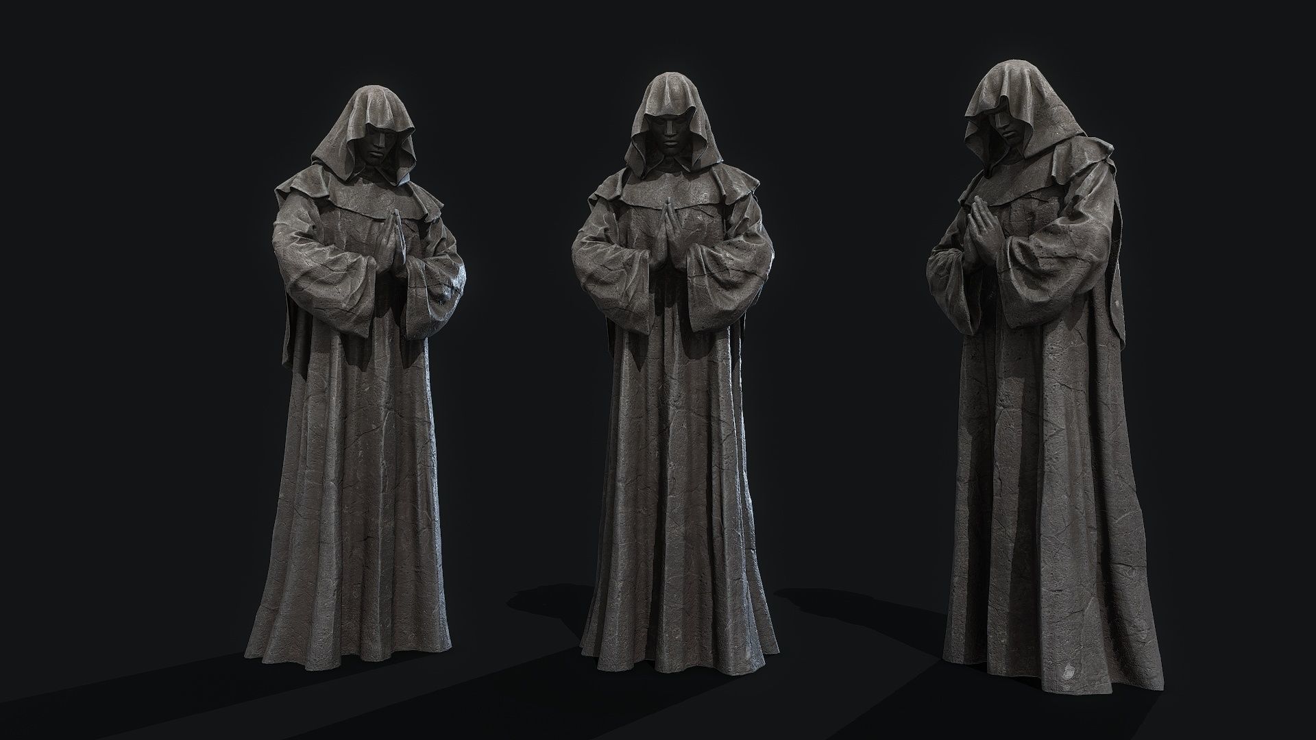 Monk Statue PBR Low-poly 3D model_5