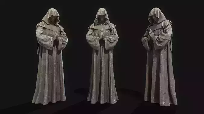 Monk Statue PBR Low-poly 3D model