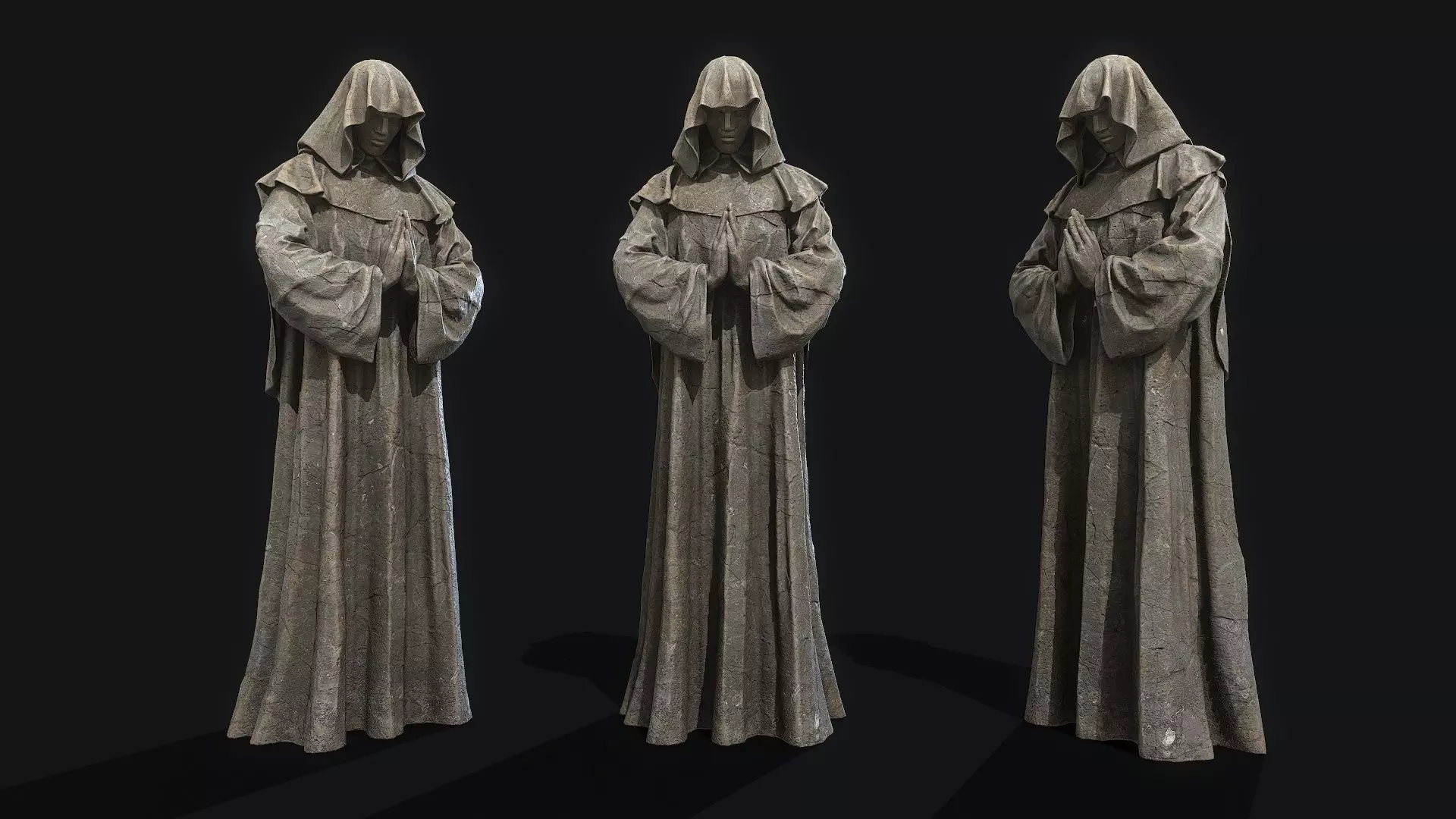 Monk Statue PBR Low-poly 3D model_0