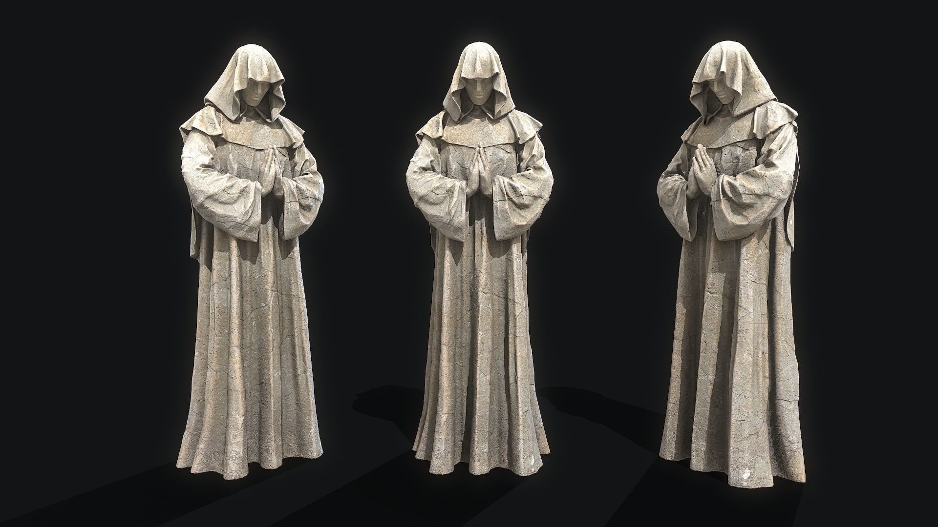 Monk Statue PBR Low-poly 3D model_7