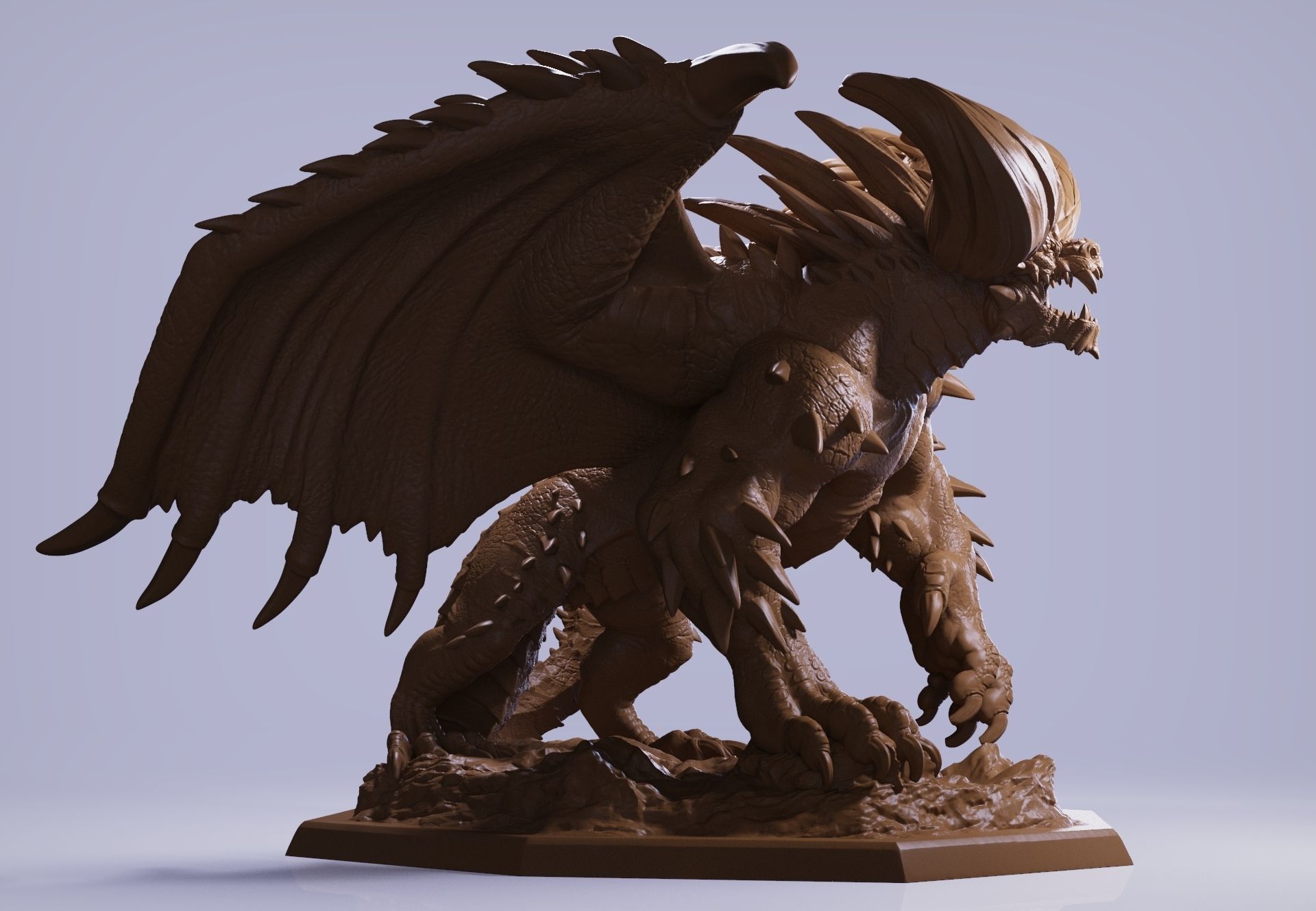 Nergigante demon statue with wings 3D print model_4