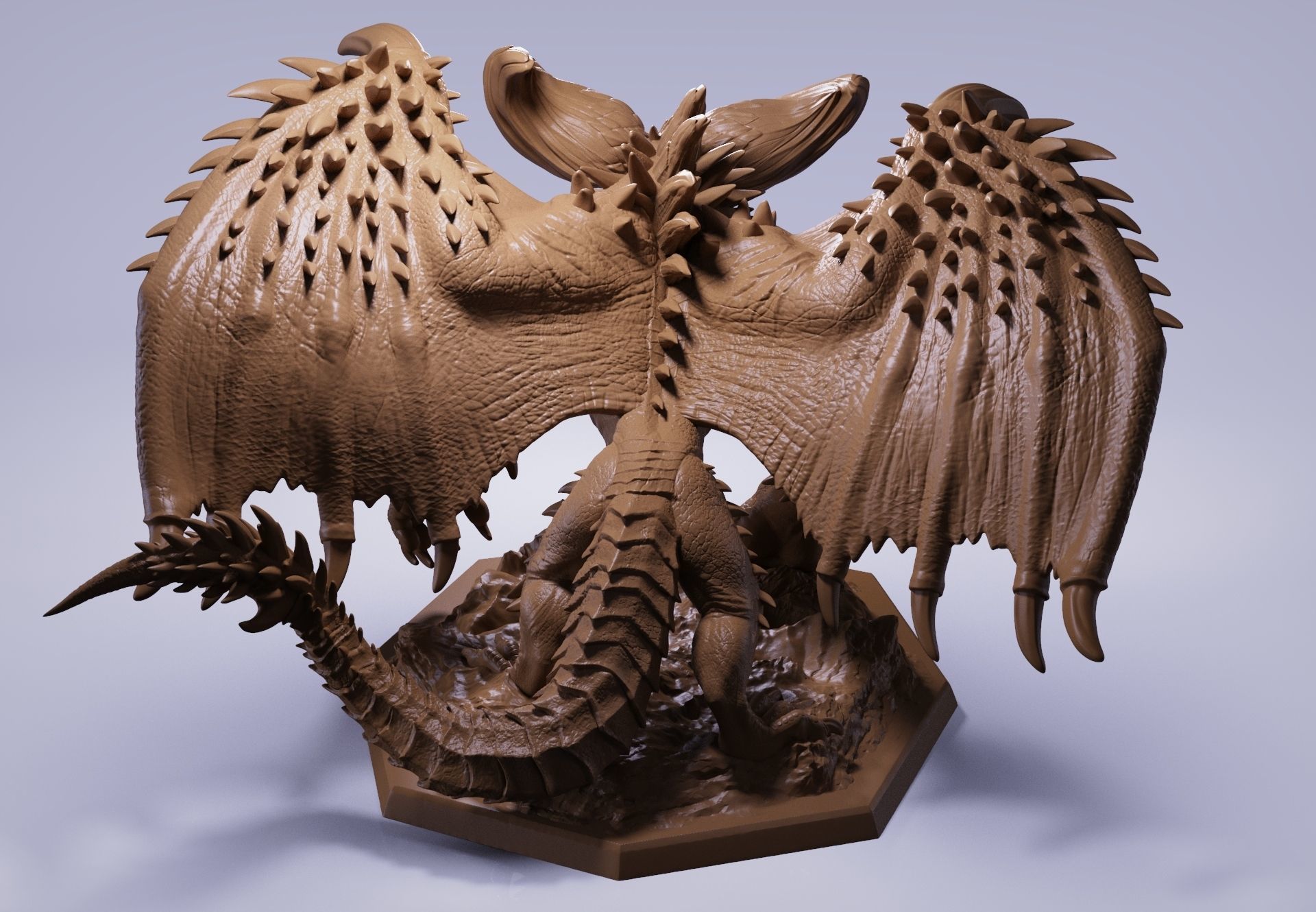 Nergigante demon statue with wings 3D print model_6