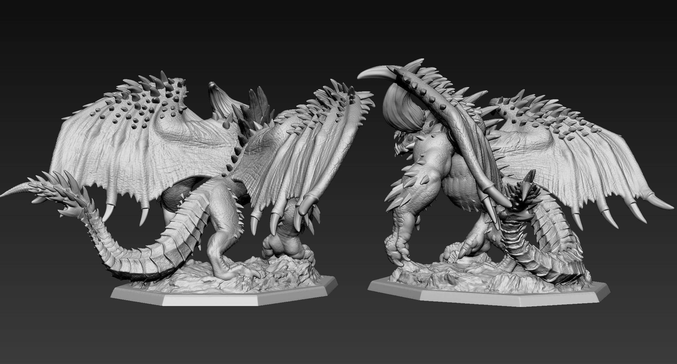 Nergigante demon statue with wings 3D print model_11
