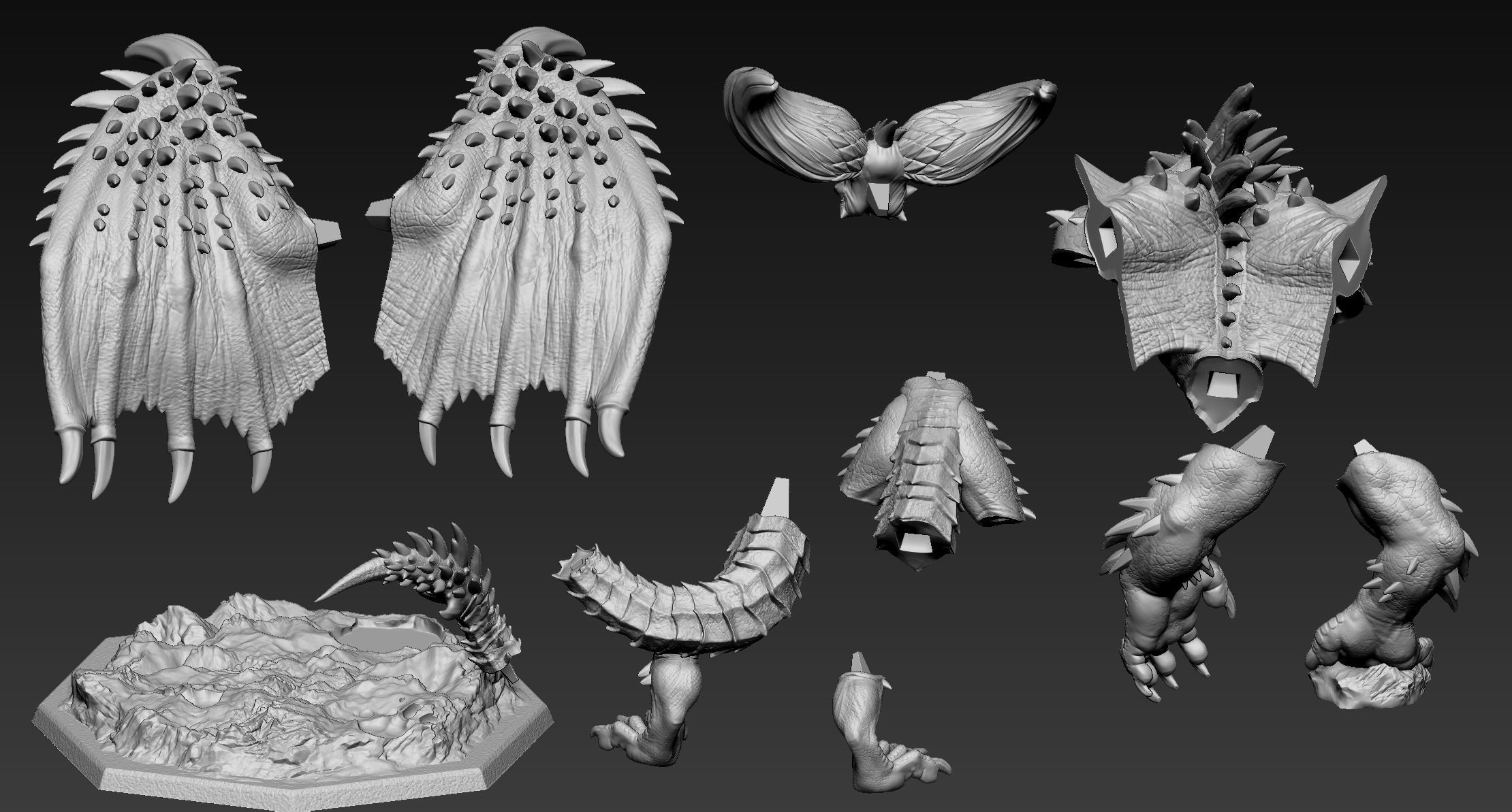 Nergigante demon statue with wings 3D print model_23