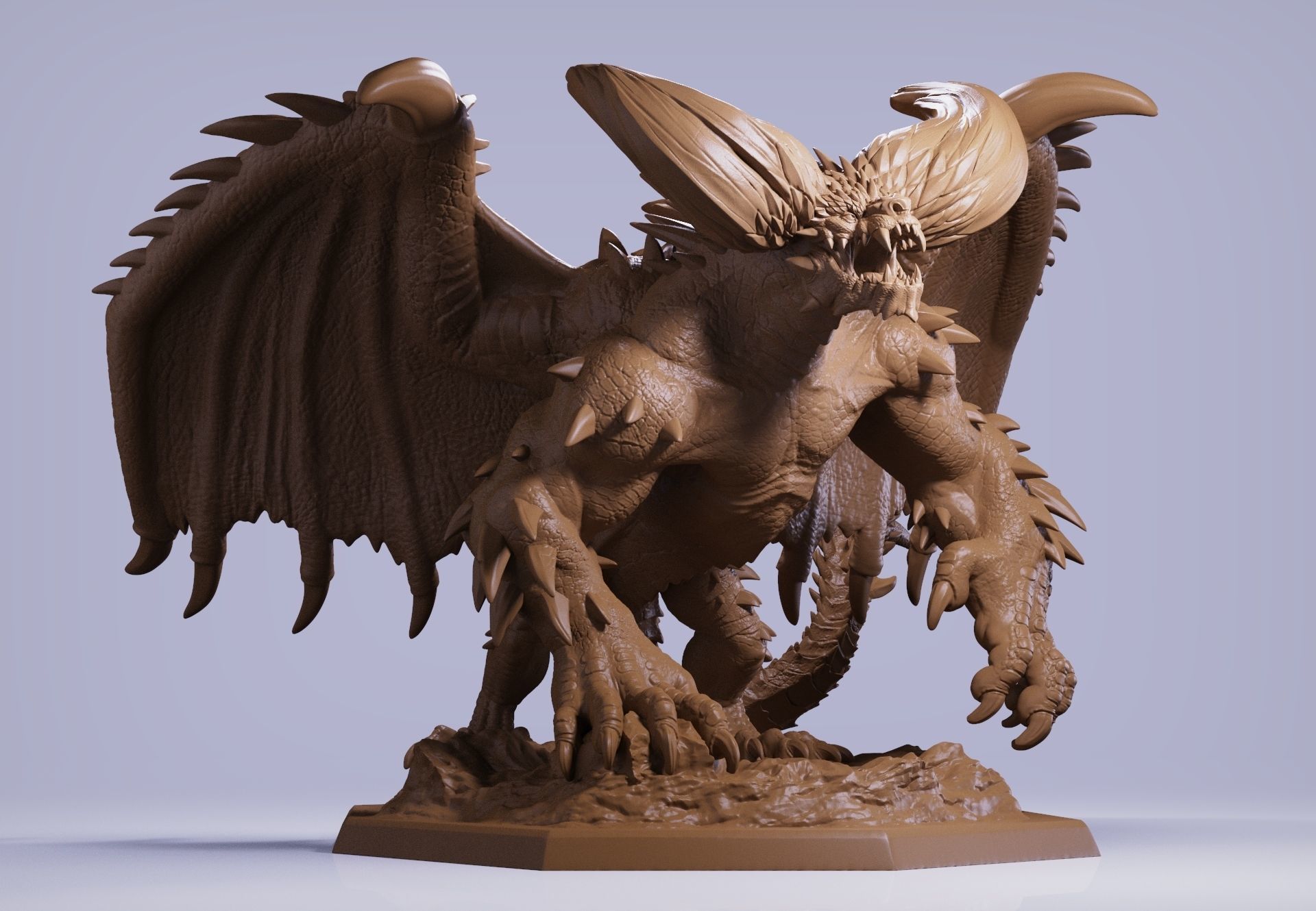Nergigante demon statue with wings 3D print model_3