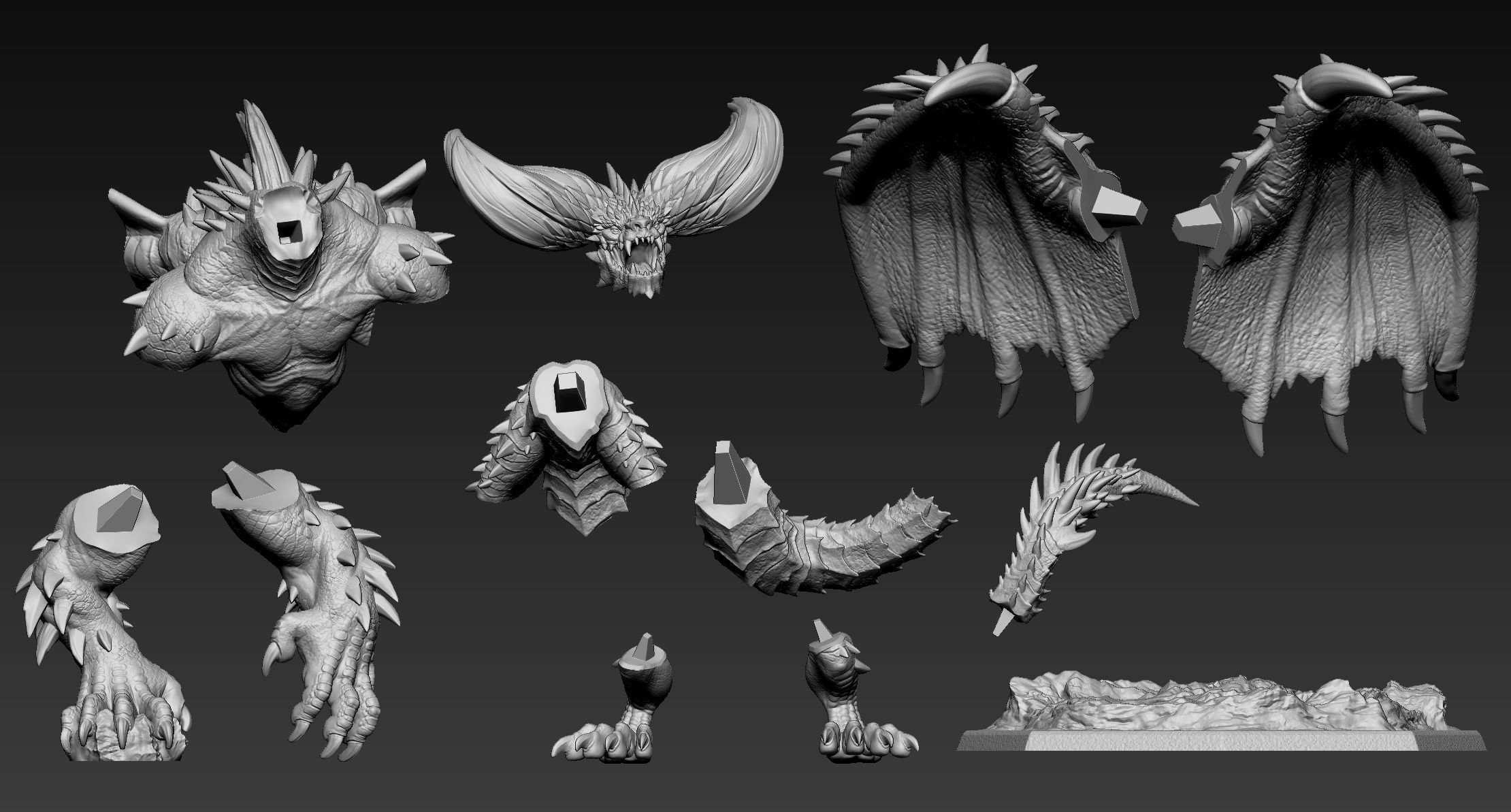 Nergigante demon statue with wings 3D print model_20