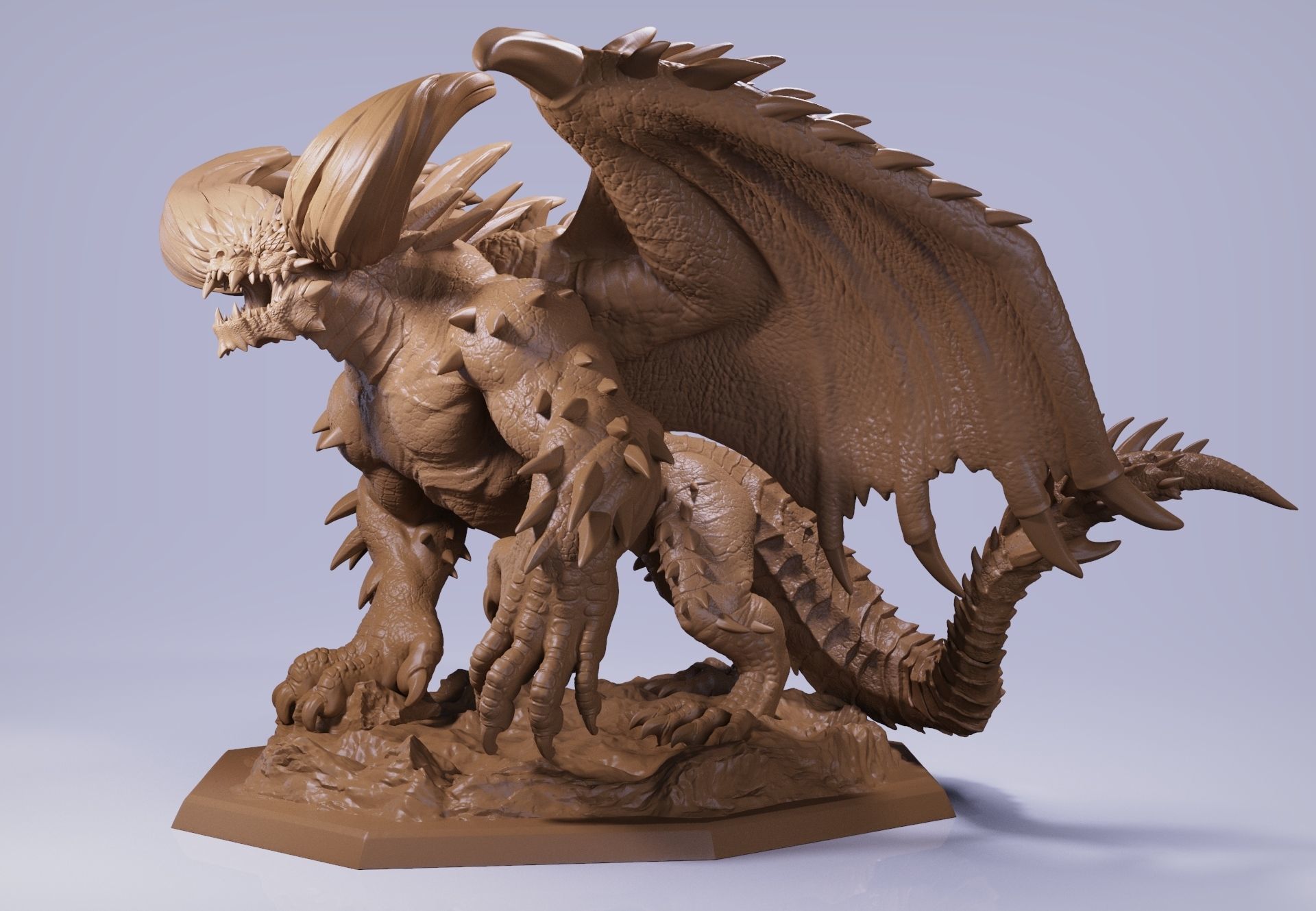 Nergigante demon statue with wings 3D print model_8