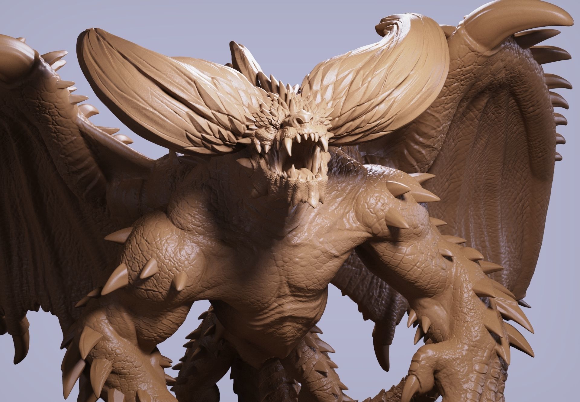Nergigante demon statue with wings 3D print model_1