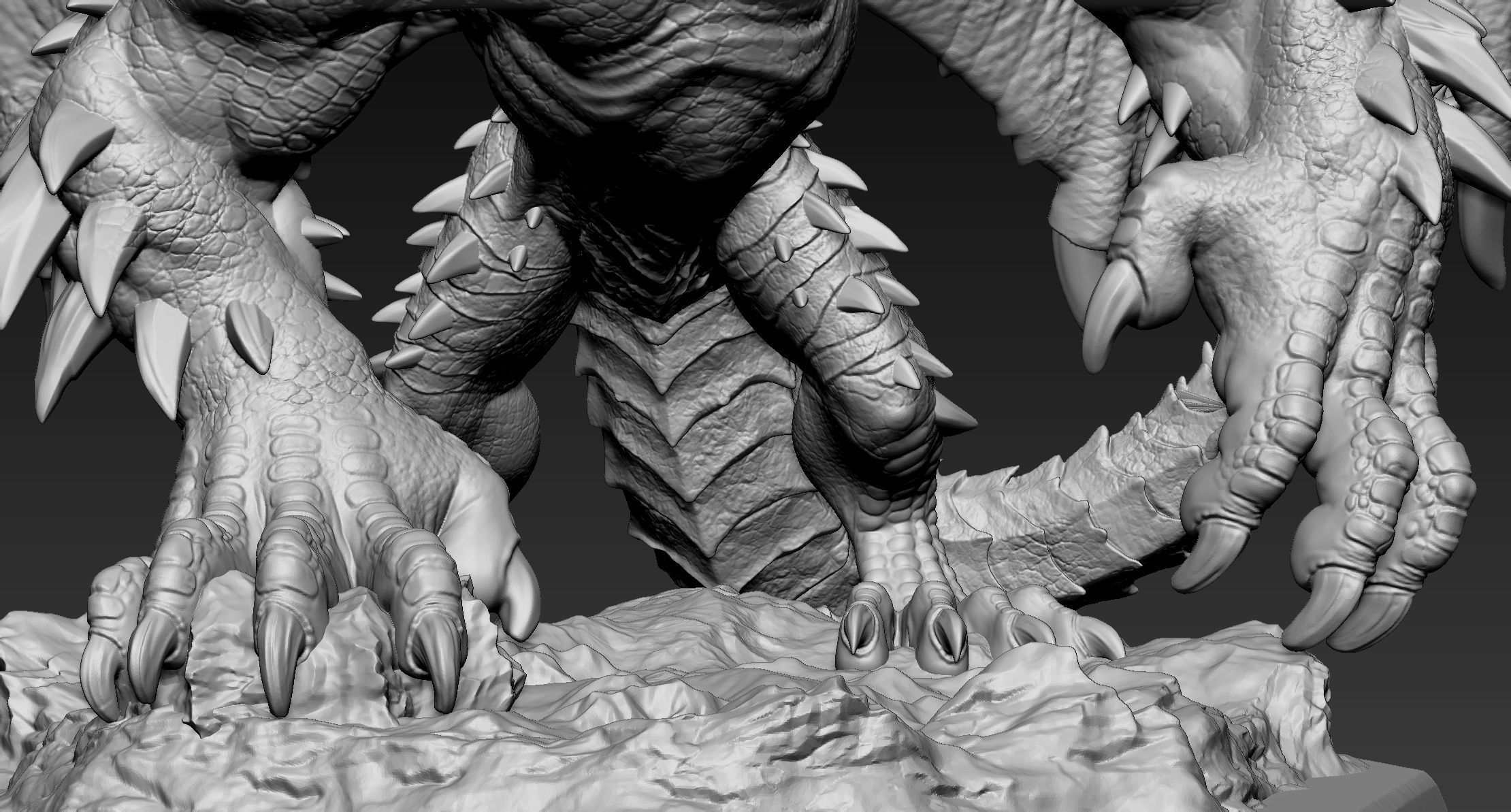 Nergigante demon statue with wings 3D print model_14