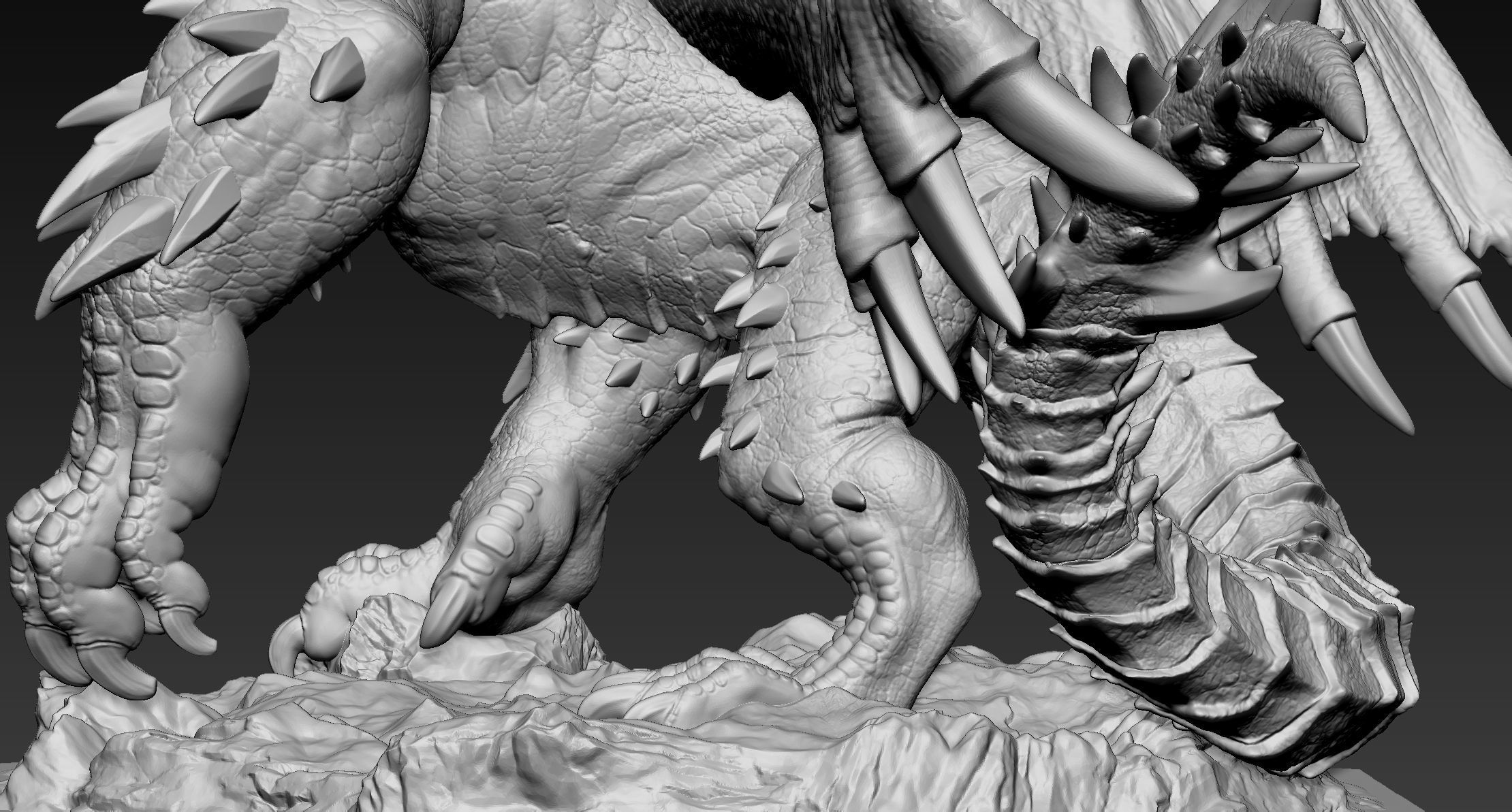 Nergigante demon statue with wings 3D print model_21