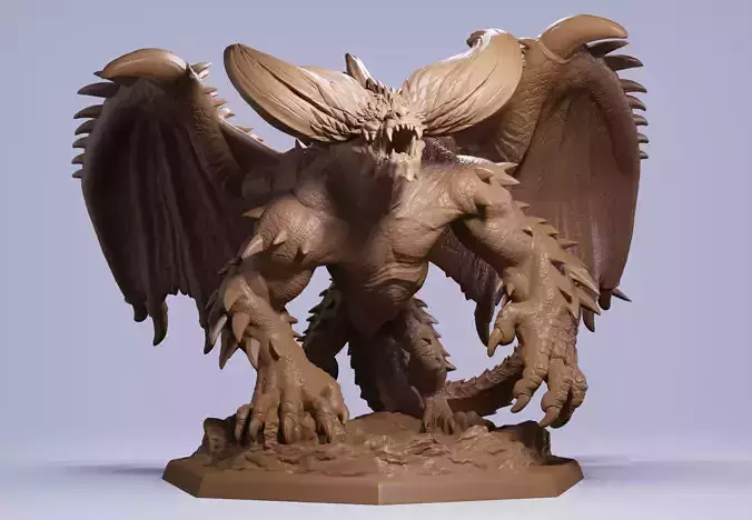 Nergigante demon statue with wings 3D print model